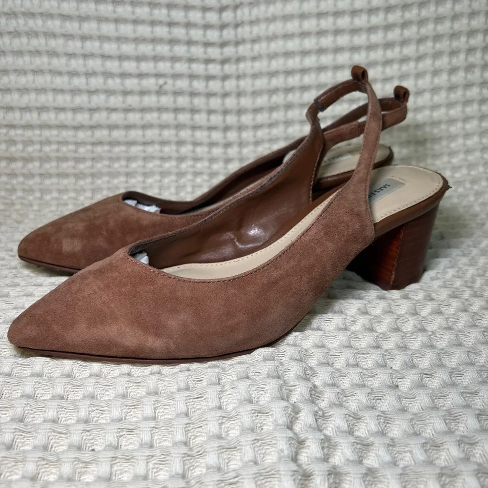 Saks Fifth Avenue Women Brown Pointed Toe Slingback Block Heel‎ Shoes Size 6